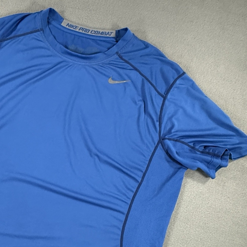 Nike Pro Combat Shirt Mens XL Blue Dri-Fit Fitted Short Sleeve Athletic Top Tee